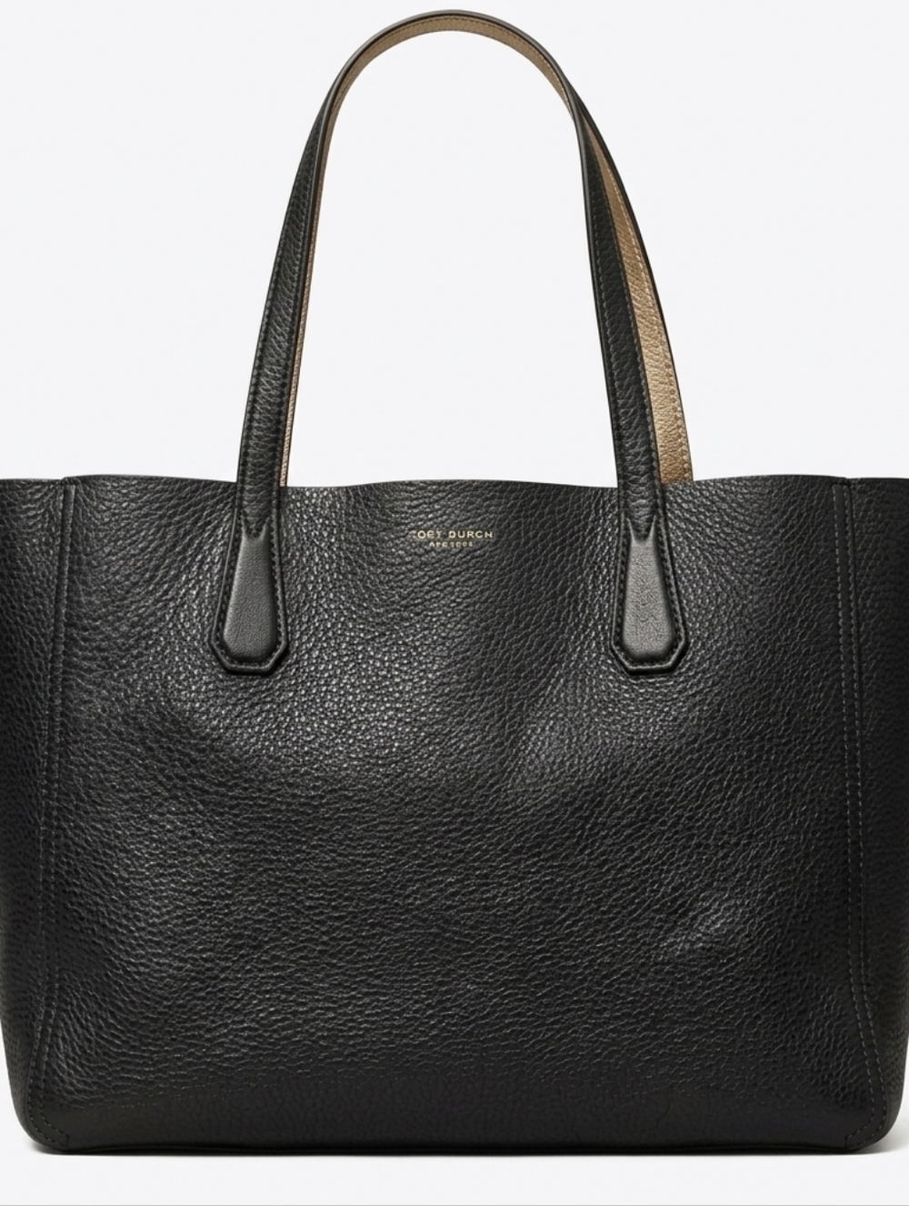 Tory Burch Black Pebbled Leather Tote with Tan Handles With Purse